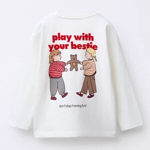 Zara Kids Bestie White Long Sleeve Graphic Tee